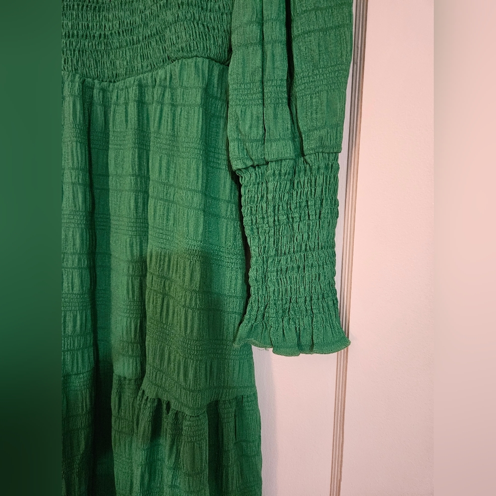 Long Sleeve Smoked Maxi Dress with Elastic Fitted Waist Size Small - Picture 5 of 6